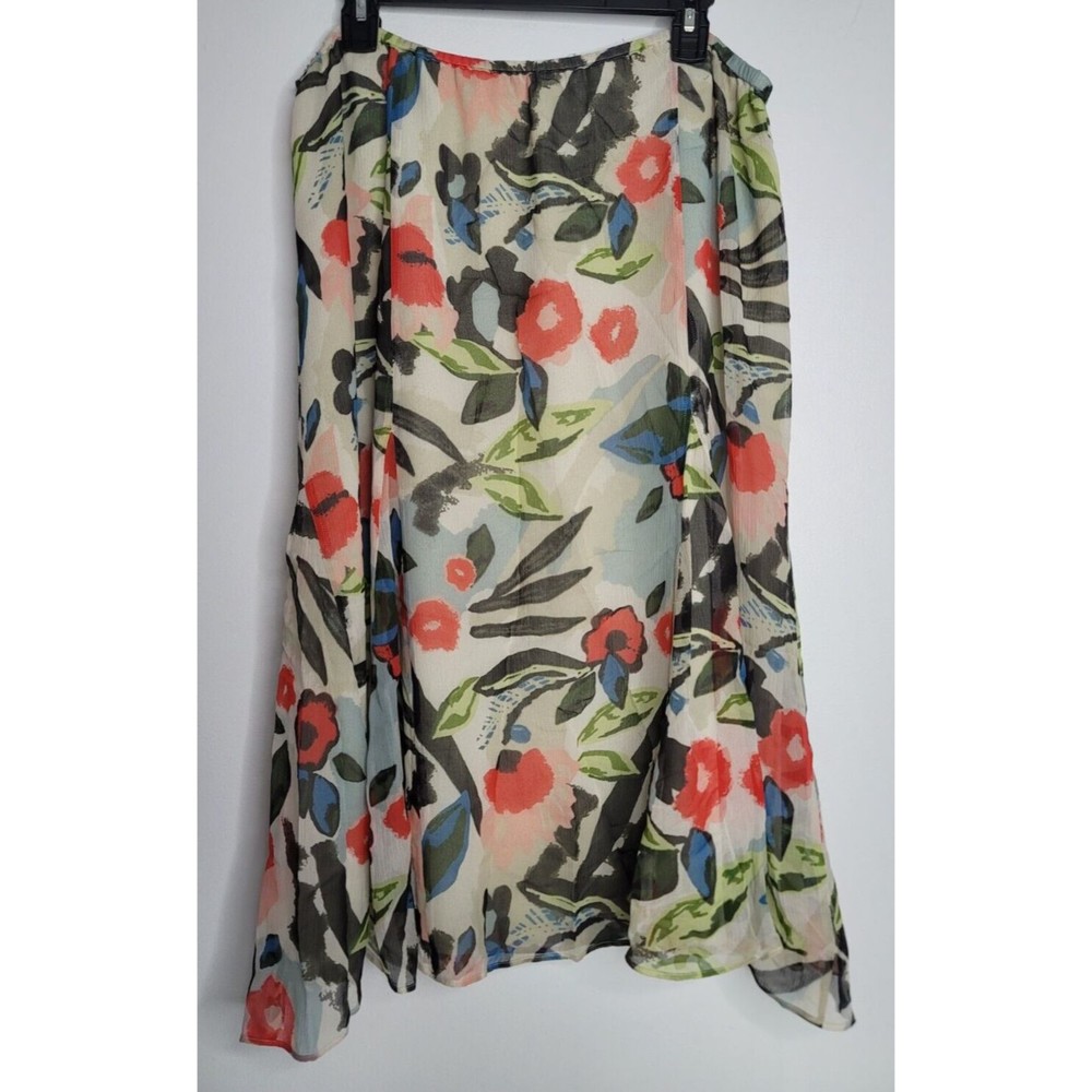 Chicos Maxi Skirt Womens Size 3 Floral Silk Lined Flowy Festival Flowers
